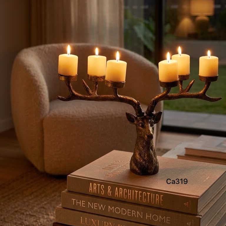 Candelabro reno dorado resina 36cm* 20cm* 5cm